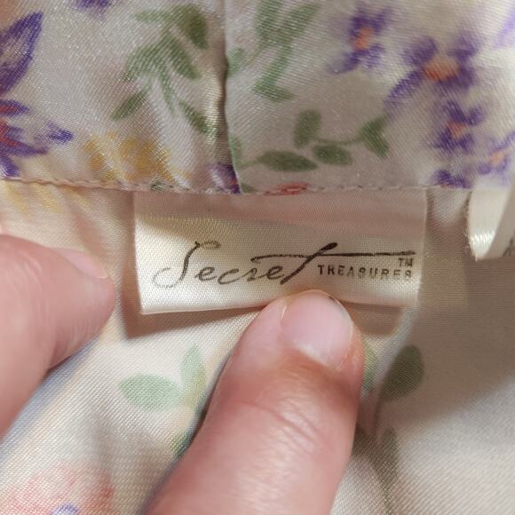 SECRET TREASURES White Purple Satiny Floral SS Knee Length Bathrobe Womens 3XL - Picture 3 of 11